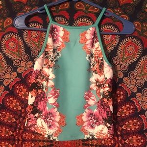 Blue and floral scuba top
